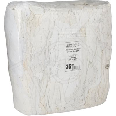 Recycled cut cotton rags, White color, 25 lbs