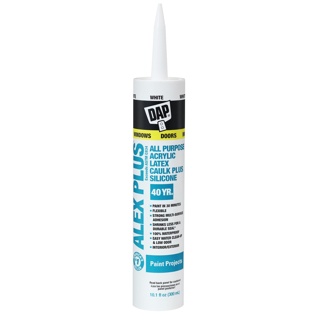 Calfeutrant au latex acrylique Alex+, 300ml, 40 ans, Blanc (12un/bte-108bte/pal)