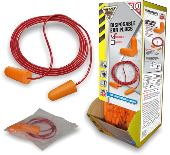 Ear plugs with cord, Reusable,  Pre-shape foam (2un-200un/bx)