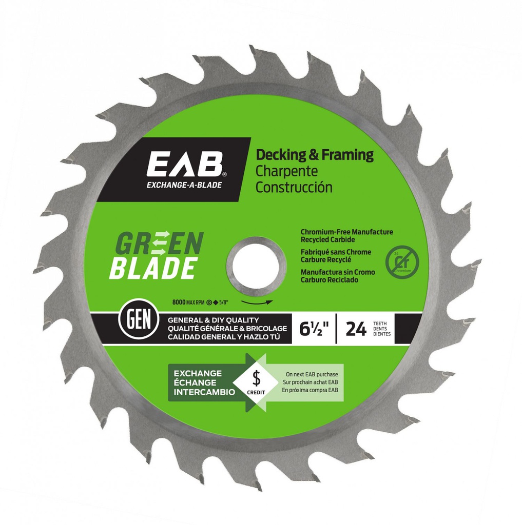 Lame à bois pour scie circulaire, EAB, 6-1/2&quot;, 24 dents (10un/pqt)
