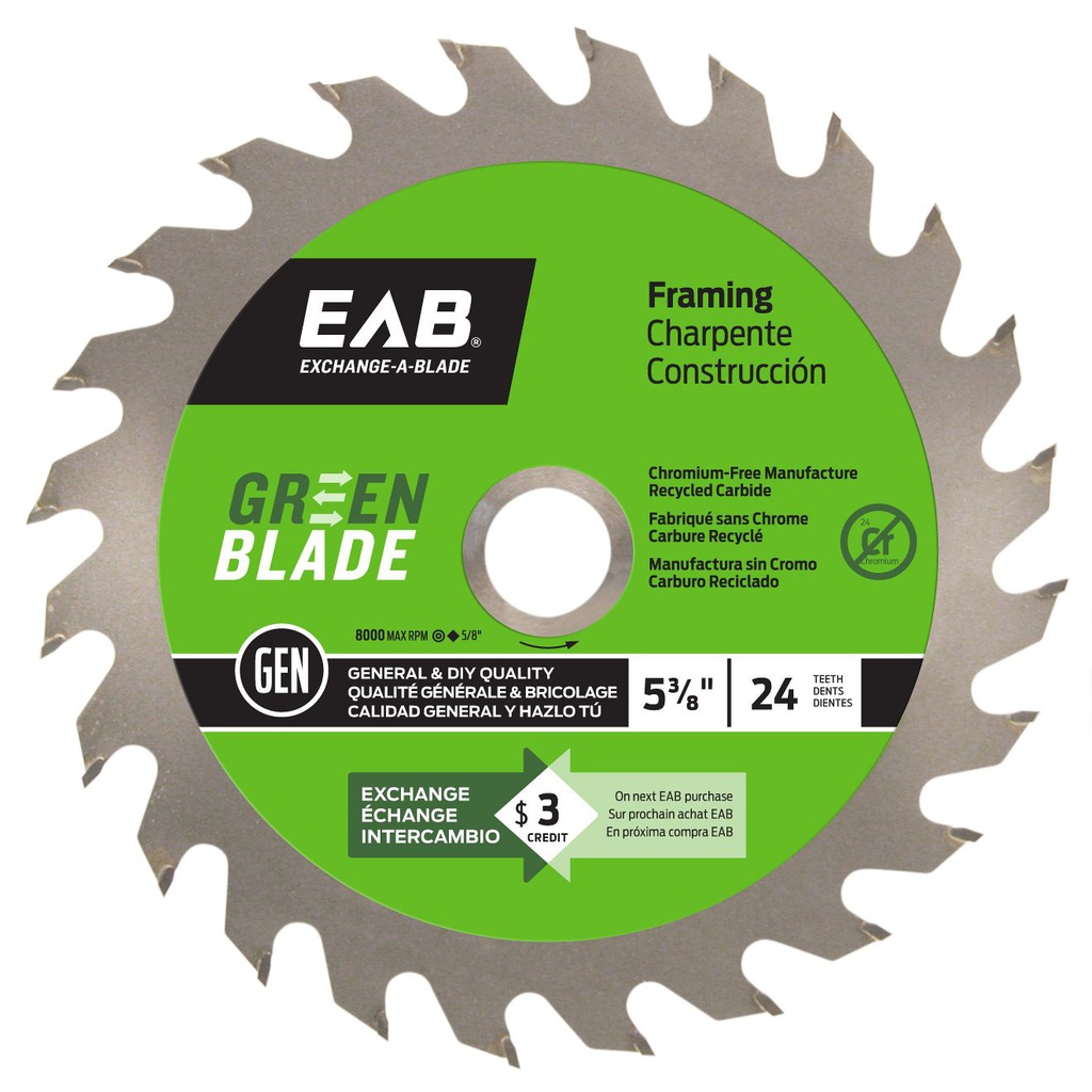 Wood circular saw blade, EAB, 5-3/8", 24 teeth (10un/pck)