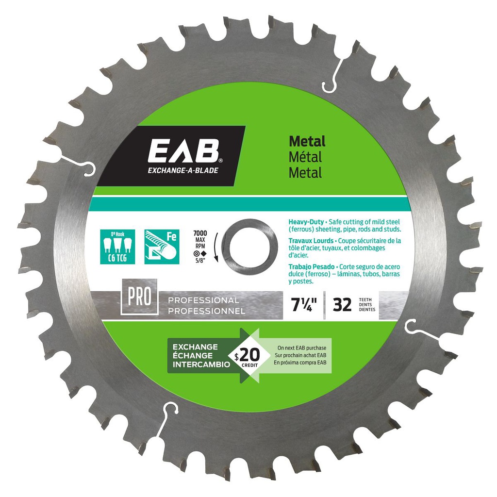 Metal circular saw blade, EAB, 7-1/4&quot;, 32 teeth (10un/pck)