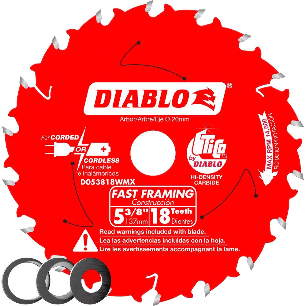 Lame à bois pour scie circulaire, Diablo, 5-3/8&quot;, 18 dents (10un/pqt)