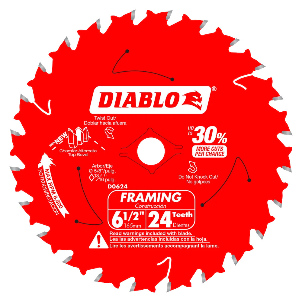 Lame à bois pour scie circulaire, Diablo, 6-1/2&quot;, 24 dents (5un/pqt)