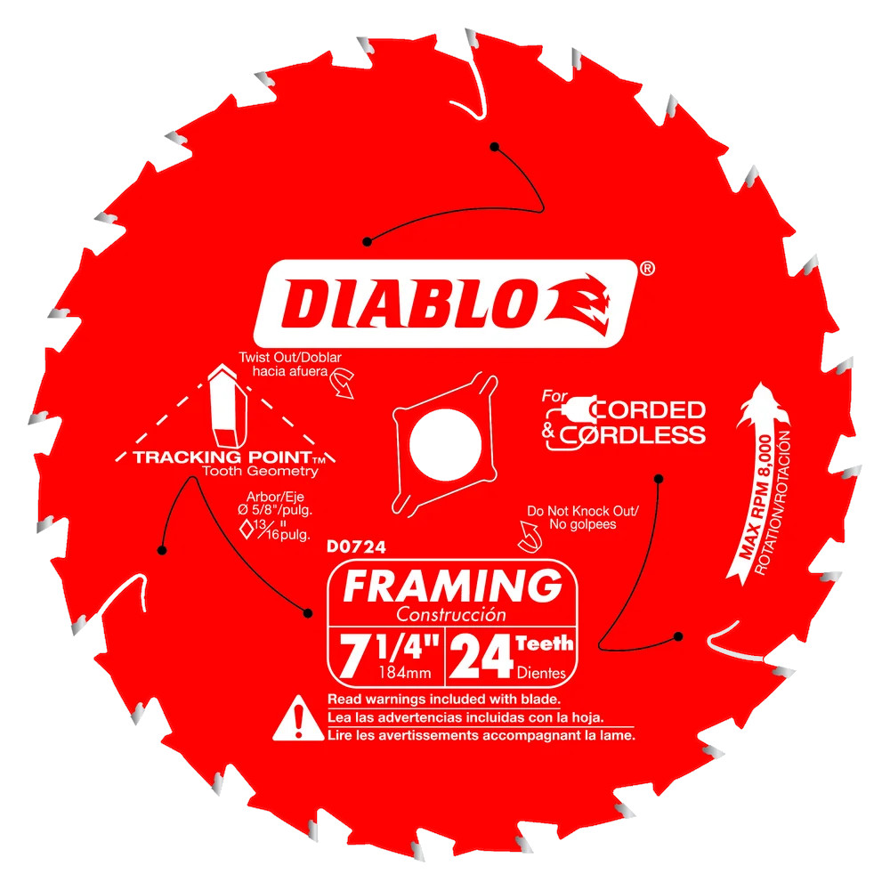 Lame à bois pour scie circulaire, Diablo, 7-1/4", 24 dents (10un/pqt)