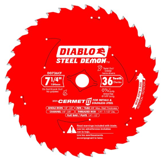 Lame à métal pour scie circulaire, Diablo, 7-1/4", 36 dents Cermet (5un/pqt)