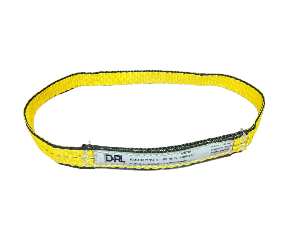 Élingue de levage DRL 1&quot;x 18&quot;, Boucle, Type5, 1 Pli, 3200lbs verticale, Polyester, Jaune (250un/bte)