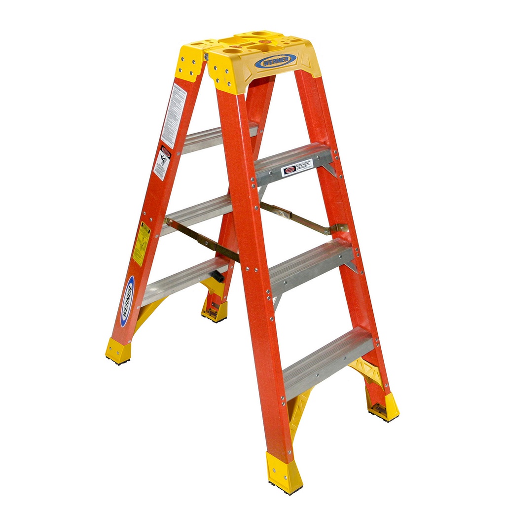 Escabeau Werner, 4 pieds, Double, Type 1A, 300lbs, Fibre de verre, Orange (1un)