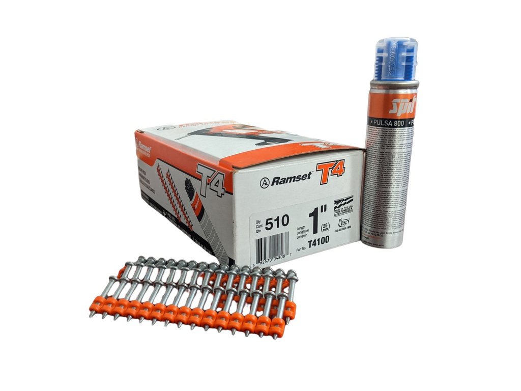 Concrete plastic strip pin with fuel kit, Ramset T4, 1'' x 0.125'', Zinc (510un/bx-10bx/cs-54cs/skd)