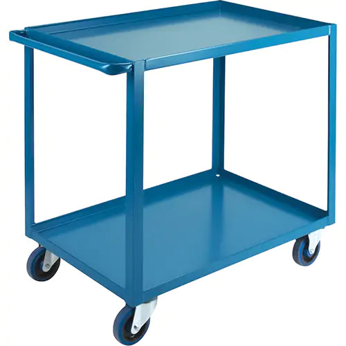 Chariots à tablettes robustes avec cotés, 24&quot; LA x 36&quot; H x 36&quot; P, 2 Tiers, 1200 lb, Bleu
