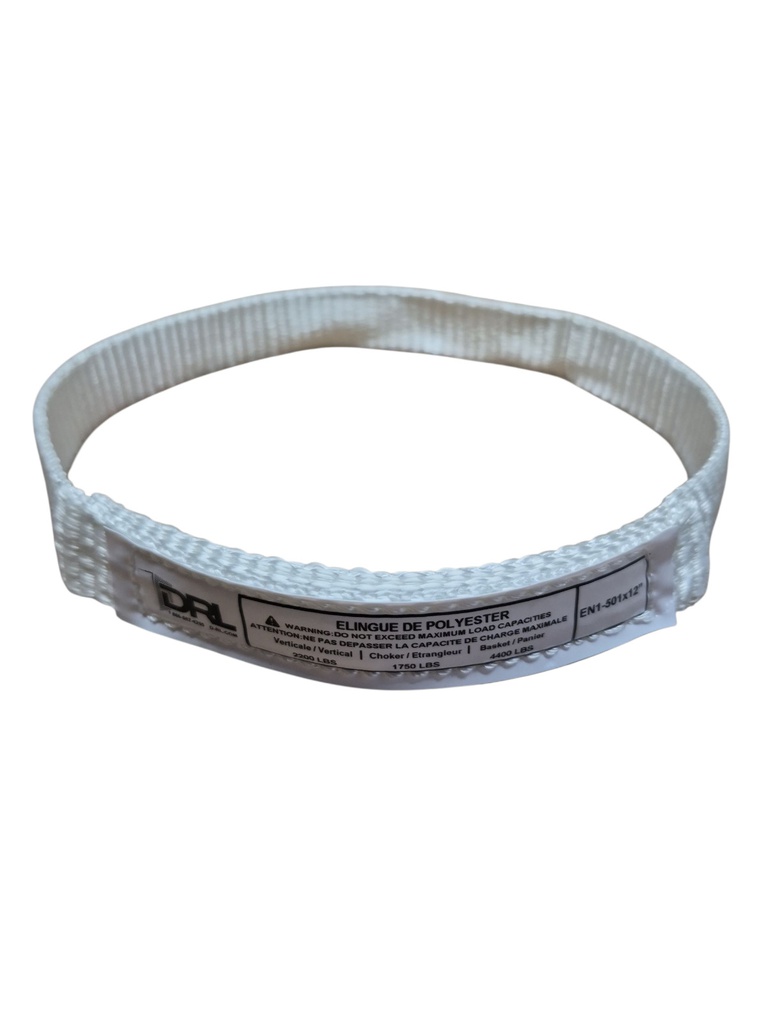 Élingue de levage DRL 1&quot;x 12&quot;, Boucle, 2200lbs verticale, Type5, 1 Pli, Polyester, Blanche (340un/bte)