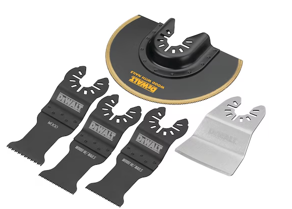 Ensemble d'outils oscillants Dewalt, 2x lames démolition, 1x lame à bois rapide, 1x lame grattoir rigide, 1x Lame de coupe à ras