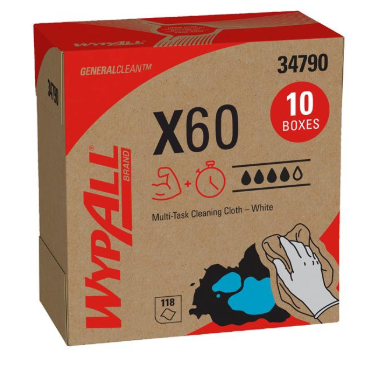 Chiffons Wypall Pop-up Box, X60, Feuille 8.34&quot; x 16.8&quot;, Blanc (126flles/bte-10bte/ctn)