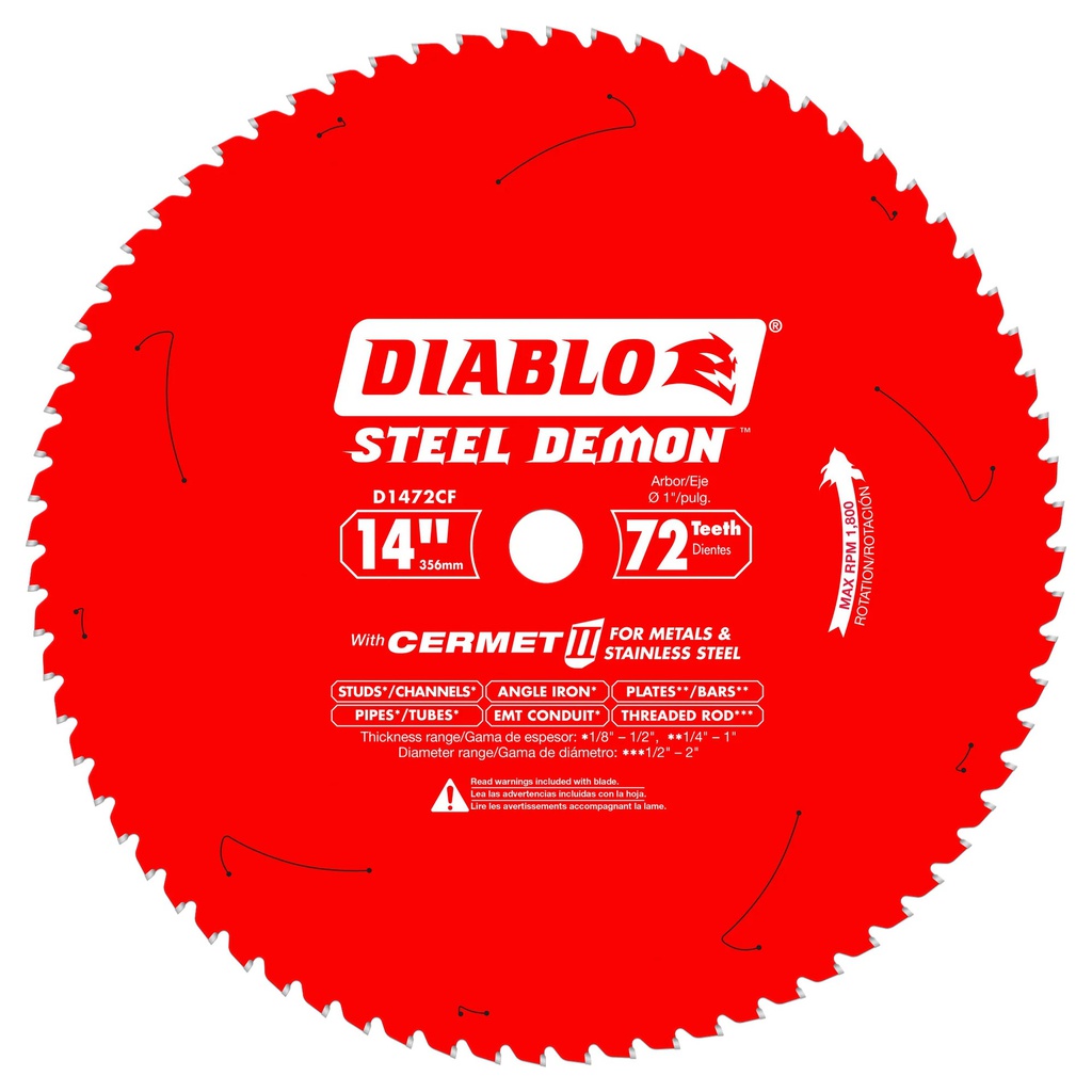 Metal chop saw blade, Diablo, 14", 72 teeth, 1" Arbor (1un)