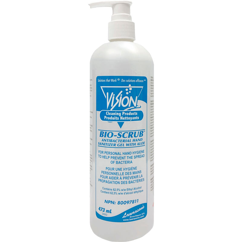 Désinfectant en gel antibactérien pour les mains, BioScrub, Avec Aloès, Avec pompe, 473ml (12un/bte)