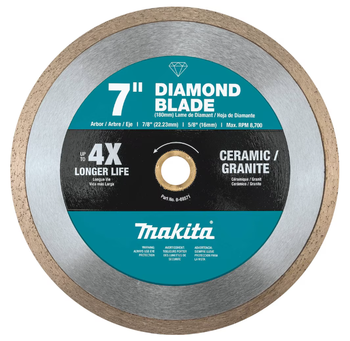 Masonry diamond circular saw blade, Makita, 7'', Continuous rim (5un/bx)