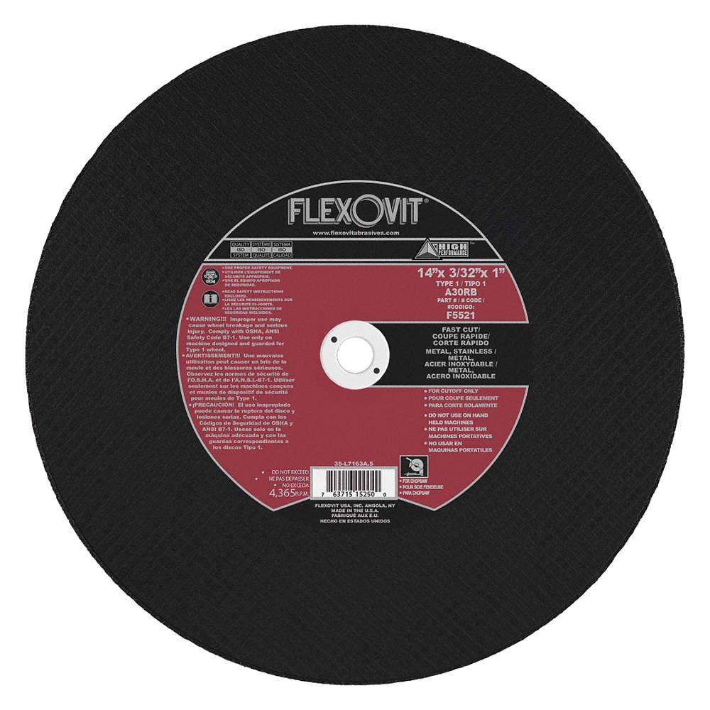 Disque à couper pour métal &amp; inoxydable, FlexOvit, 14&quot; x 3/32&quot;, Arbre de 1&quot;, Type1 (10un/bx)