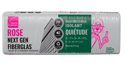 Fiberglass acoustic insulation wool, Quietude, 3-1/2'' x 16'' x 48'', Pink, 128'pi2/bag (5un/bag)