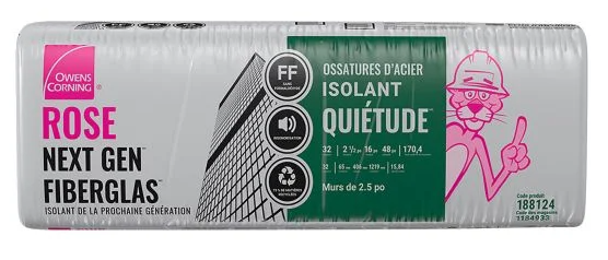 Fiberglass acoustic insulation wool, Quietude, 2-1/2'' x 16'' x 48'', Pink, 170.4'pi2/bag (6un/bag)