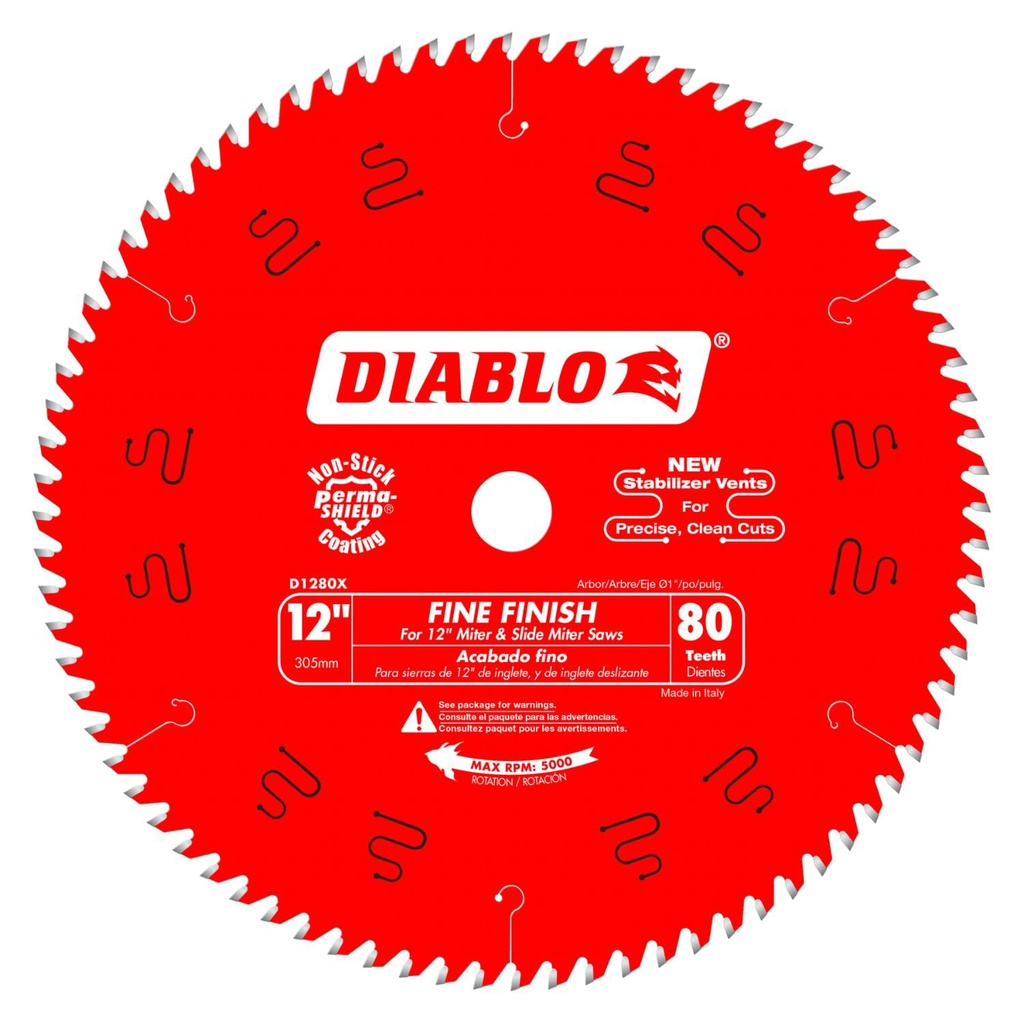 Wood circular saw blade, Diablo, 12", Fine finish, 80 teeth (10un/bx)