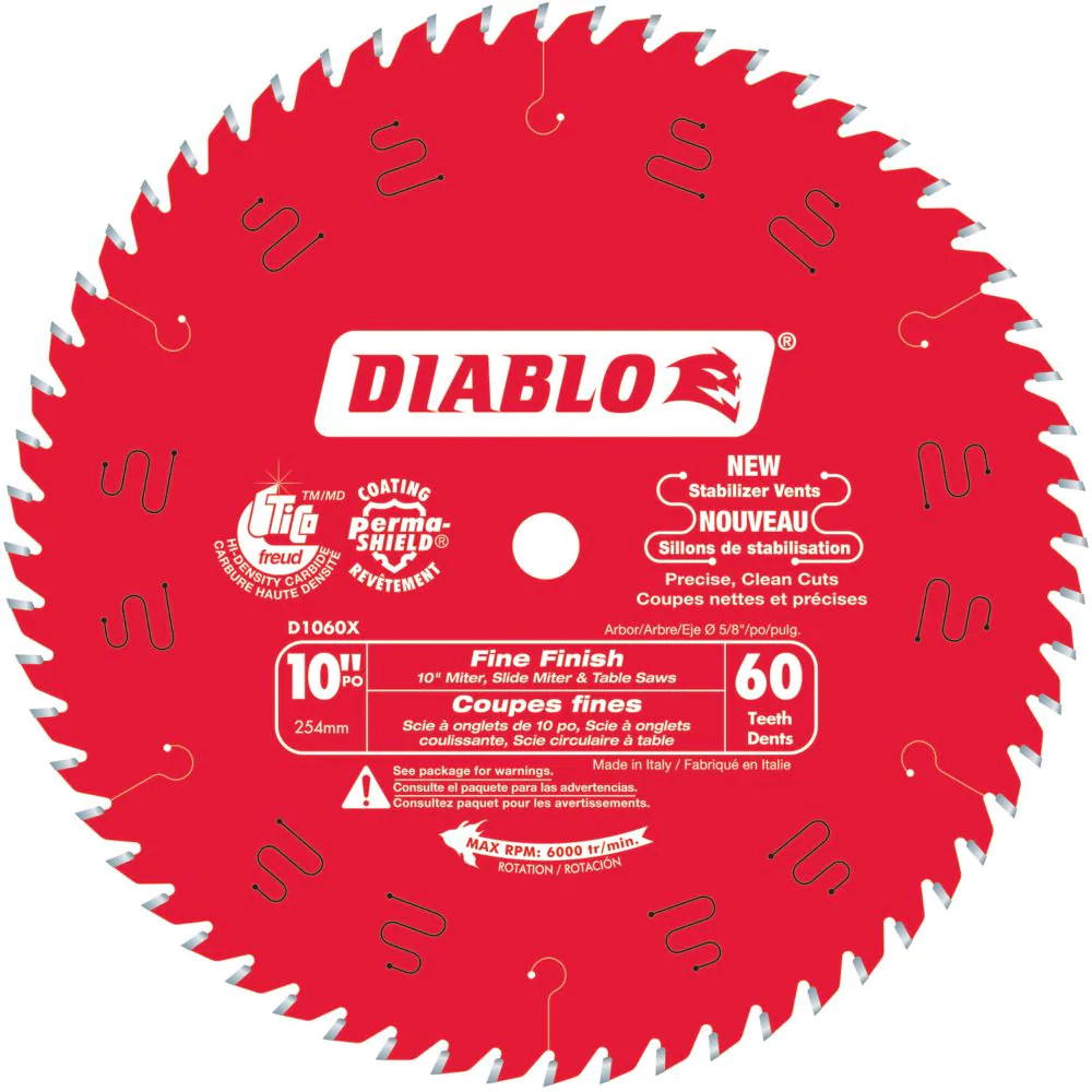 Wood circular saw blade, Diablo, 10", Fine finish, 60 teeth (10un/bx)