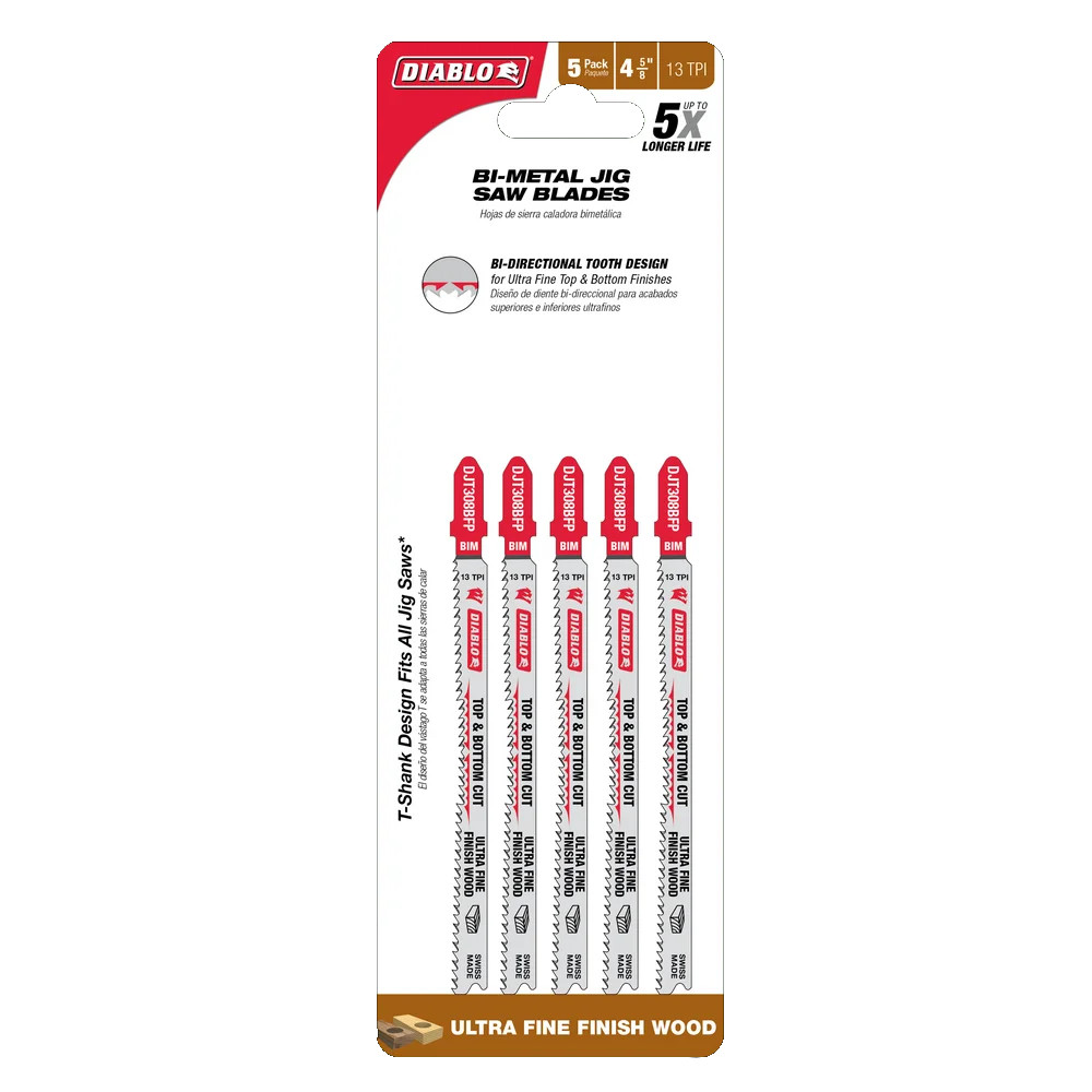 Lame à bois pour scie sauteuse, Diablo, 3-5/8&quot;, Finition ultra fine, 13 TPI, Tige en T (5un/pqt)