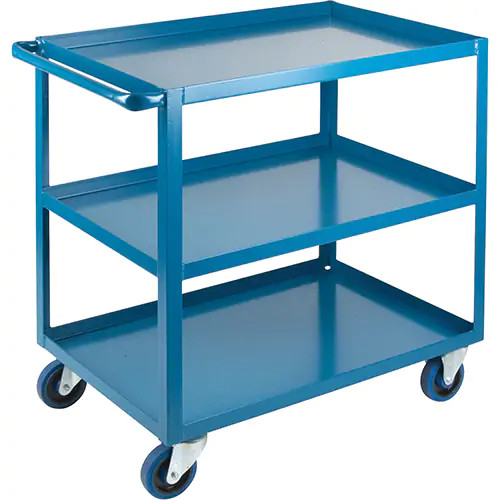 Chariots à tablettes robustes avec cotés, 24" LA x 36" H x 36" P, 3 Tiers, 1200 lb, Bleu
