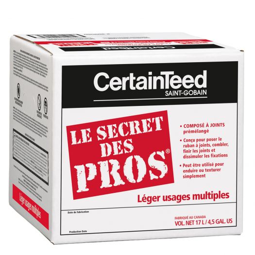 Ciment à joints tout usage CertainTeed SECRET DES PROS, léger, 17 L, blanc (48bx/pal)