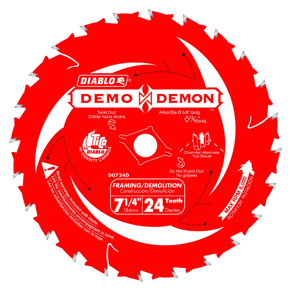 Lame à bois / Démolition pour scie circulaire, Diablo, 7-1/4&quot;, 24 dents (10un/pqt)