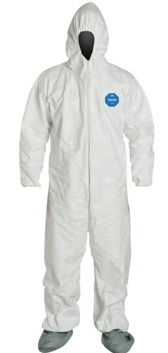 Combinaison jetable Dupont Tyvek, Protection corporelle avec capuchon et bottes, Blanc (25un/bte)