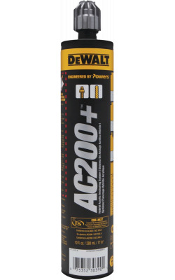 Concrete adhesive anchor Dewalt AC200+, 2 component, Acrylic, 10oz (12un/bx)