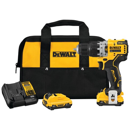 Ensemble  Dewalt DCD706F2, Marteau perforateur/visseuse 3/8'', sans balais, Li-Ion 20V MAX, 2x batteries, 1x chargeur, 1x sac de travail (outil seulement)