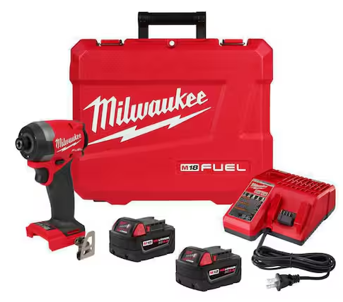 Ensemble Visseuse à chocs 1/4&quot; Milwaukee M18 2953-20, Sans balais, Li-Ion XC 18V 5Ah avec 2 batteries + chargeur (Outil seul)