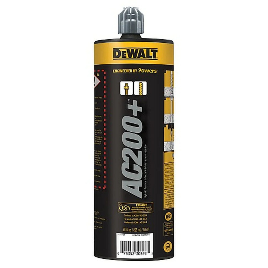 Ancrage adhésif pour béton Dewalt AC200+, 2 composants, Acrylique, 28oz (8un/bte)