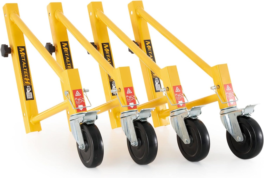 Ensemble de 4 stabilisateurs Métaltech, pour échafaud, avec roues verrouillables