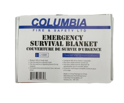 Couverture d'urgence d'aluminium, Columbia Fire &amp; Safety, 52" x 84", Argent