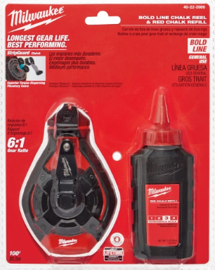 Kit Chalk Line with marking chalk, Milwaukee, 48-22-3986, Bold line, 100', Red