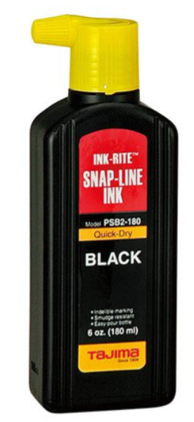 Marking ink, Tajima, Quick dry, Easy fill nozzle, 180ml/6oz, Black (3un/bx-60un/cs)