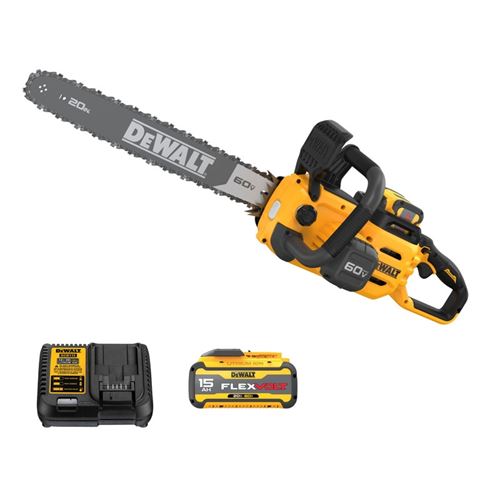 Brushless cordless chainsaw kit, Dewalt FLEXVOLT 60V DCCS677Z1, 20'', 1 Batteries 15.0 ah + 1 charger + 1 box