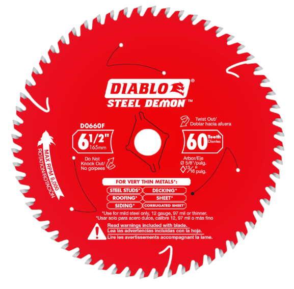 Lame à métal pour scie circulaire, Diablo, 6-1/2", 60 dents (5un/pqt)