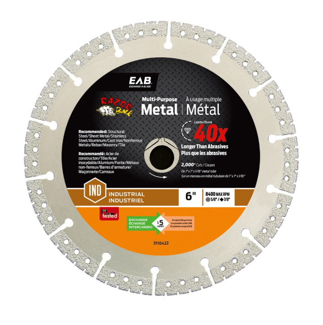 Lame à métal pour scie circulaire, EAB Razor Back, 6", 14 dents, Diamant (10un/pqt)