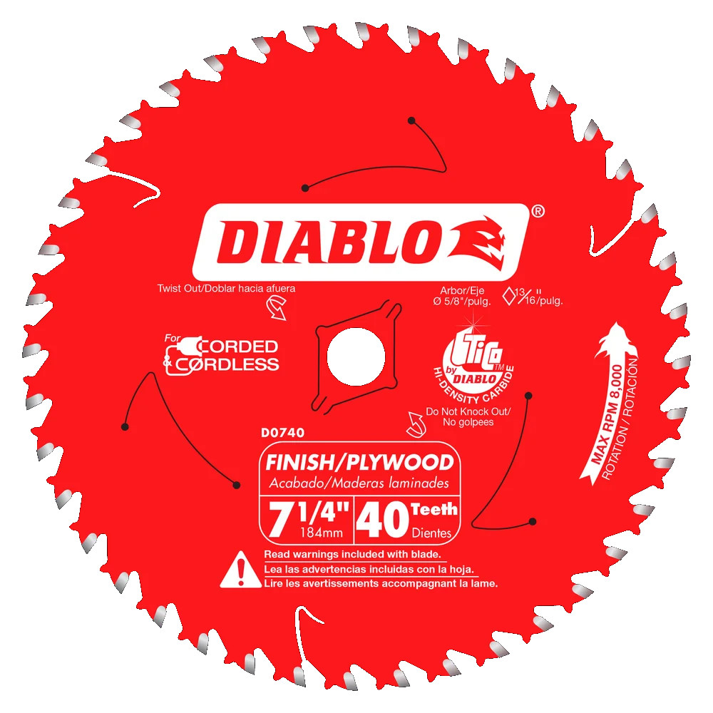 Lame à bois pour scie circulaire, Diablo, 7-1/4&quot;, Finition fine, 40 dents (10un/pqt)