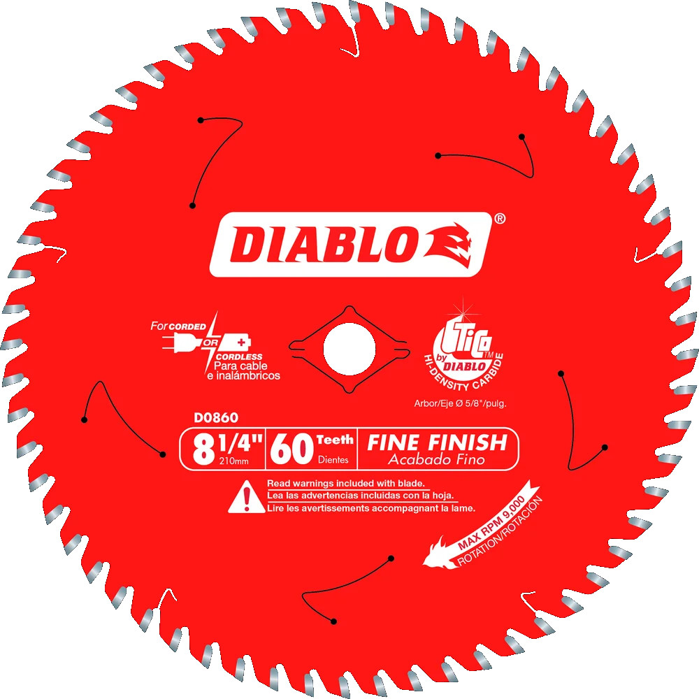 Lame à bois pour scie circulaire, Diablo, 8-1/4&quot;, Finition fine, 60 dents (10un/pqt)