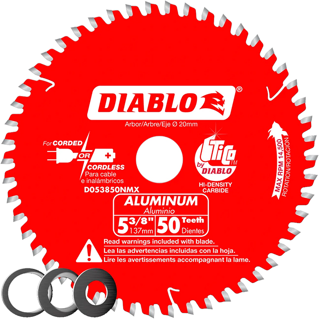 Lame à aluminium pour scie circulaire, Diablo, 5-3/8&quot;, 50 dents (5un/pqt)