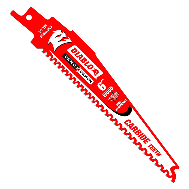 Wood / Demolition reciprocating carbide saw blade, Diablo, 6", 5/7 teeth per inch (10un/pck)