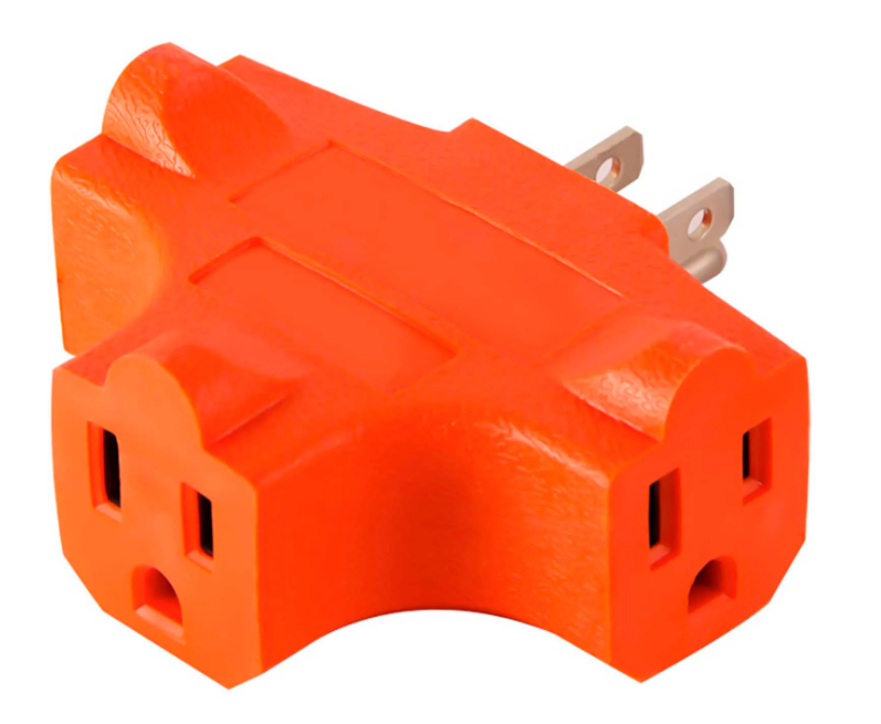 Triple electrical outlet adaptor, Orange (25un/bx)