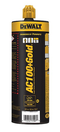 Ancrage adhésif pour béton Dewalt AC100+, 2 composants, Acrylique, 28oz (8un/bte)