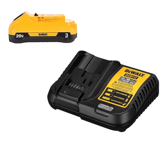 Dewalt pack, 1 battery 20V MAX 3Ah (DCB230), 1 charger (DCB112) and 1 bag
