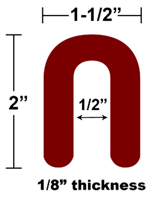 Cales en fer à cheval 1-1/2'' x 2'' x 1/8", Bullseye, Forme en U, Plastique résistant aux chocs, Rouges (100un/pqt, 1000un/bte)