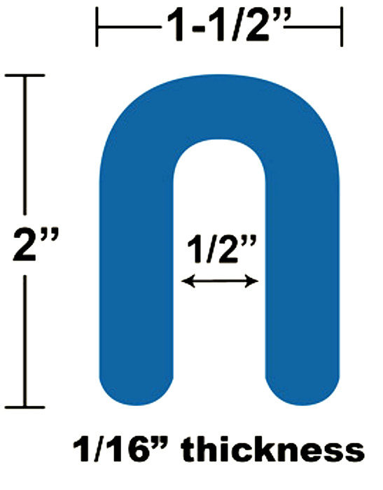 Horseshoe shims 1-1/2'' x 2'' x 1/16&quot;, Bullseye, U Shape, High impact plastic, Blue (50un/pct ,1000un/bx)